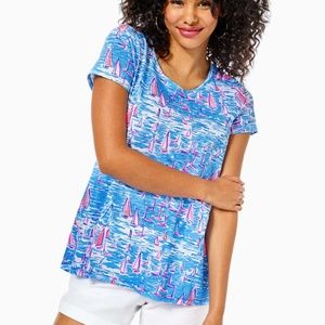 Lilly Pulitzer Etta Scoopneck Top in Zanzibar Blue Boatylicious SZ M